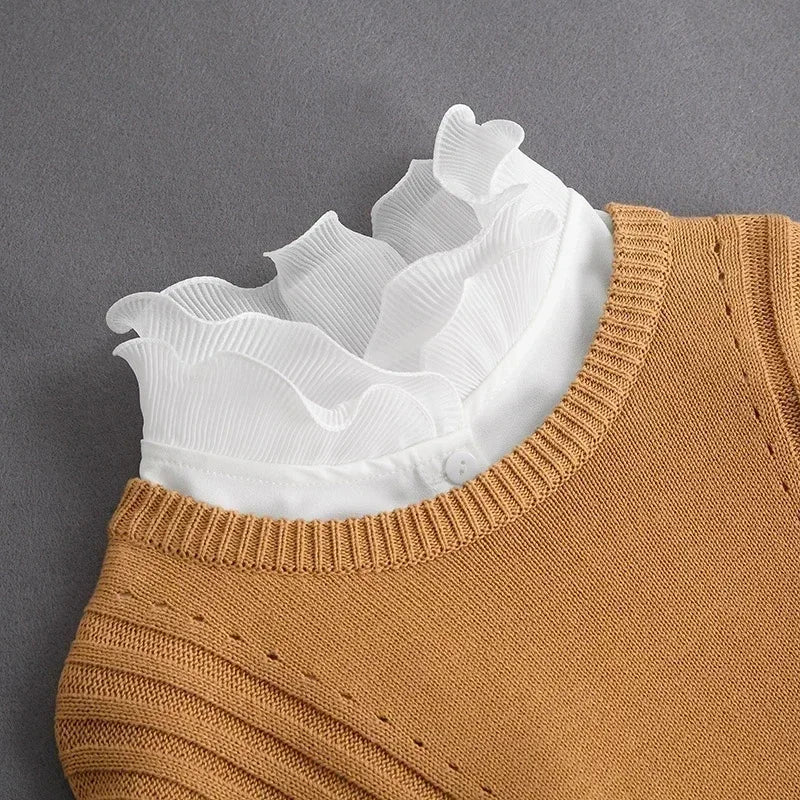 Fashion 2025 Front Tie White Fake Collar for Women Stand Detachable Collar Fake Girls Vintage Lace Ladies False Blouse Collar